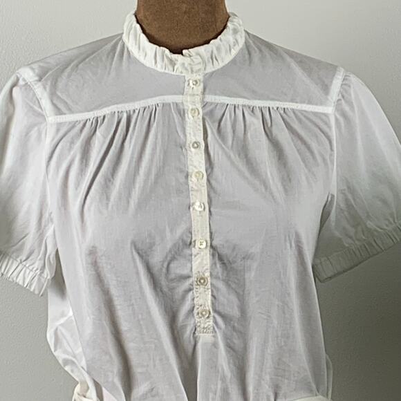NWT Generra Eggshell Half Button White Cotton Blouse with Sash Size Small - Picture 2 of 12